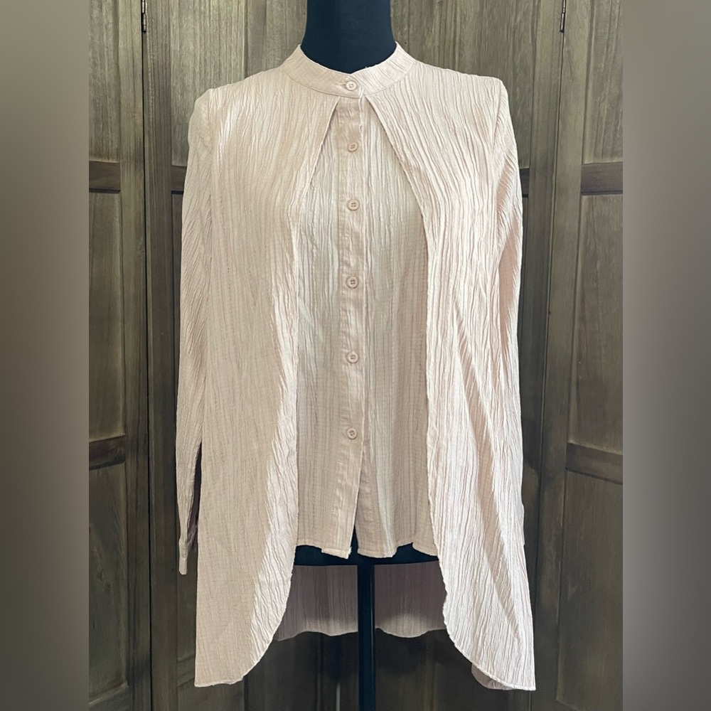 SHEIN Cream Asymmetrical Blouse with Pleated Mandarin Collar